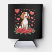Cute Beagle with Red Roses Hearts Floral Valentine 缶クーラー (正面)