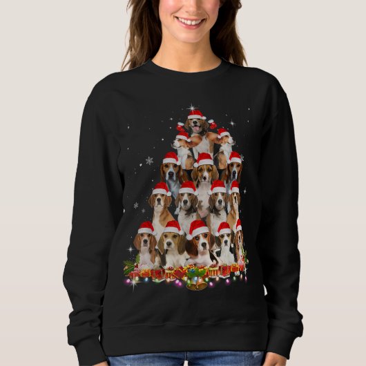 Cute Beagles Christmas Tree Dog Santa Xmas Tee Fun スウェットシャツ (正面)