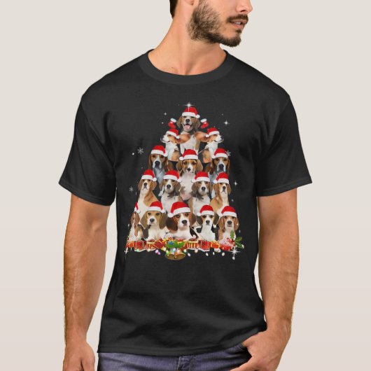 Cute Beagles Christmas Tree Dog Santa Xmas Tee Fun Tシャツ (正面)