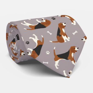 Cute Beagles Paws and Bones Gray ネクタイ