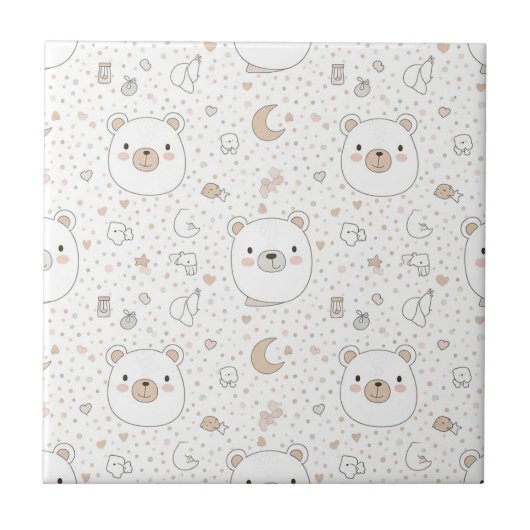Cute Bear and Hearts -- Pastel Nursery (9) タイル (正面)