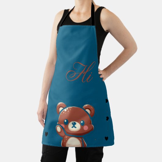 Cute Bear Apron–Teal Blue Teddy Bear Kitchen Apron エプロン (インサイチュ)