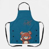 Cute Bear Apron–Teal Blue Teddy Bear Kitchen Apron エプロン (正面)