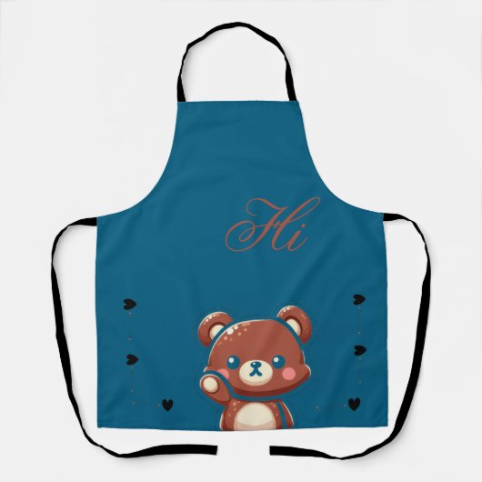 Cute Bear Apron–Teal Blue Teddy Bear Kitchen Apron エプロン (正面)
