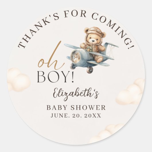 Cute Bear Baby Shower Boy party ラウンドシール (正面)