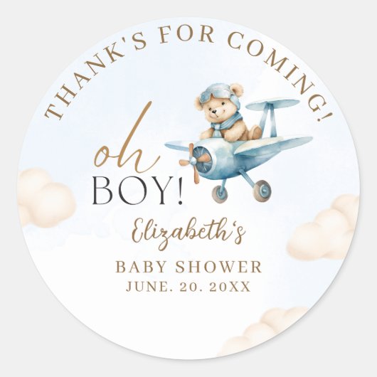 Cute Bear Baby Shower Boy party ラウンドシール (正面)