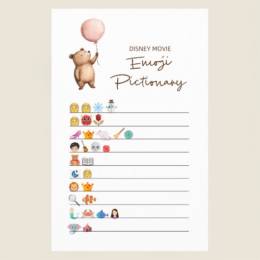 Cute Bear Baby Shower Disney Emoji Game Card チラシ
