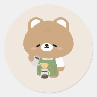 Cute Bear Barista ラウンドシール