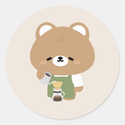 Cute Bear Barista ラウンドシール (正面)