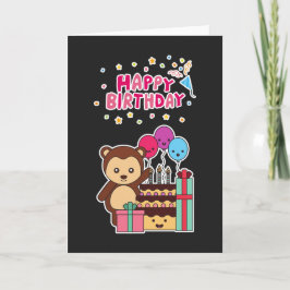 Cute Bear Birthday Celebration - Adorable Cartoon  カード