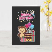 Cute Bear Birthday Celebration - Adorable Cartoon  カード (黄色い花)