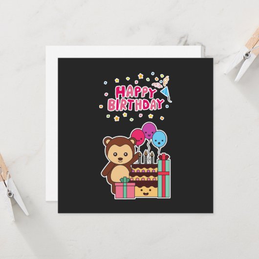 Cute Bear Birthday Celebration - Adorable Cartoon  カード (正面/裏面インサイチュ)