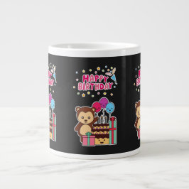 Cute Bear Birthday Celebration - Adorable Cartoon  ジャンボコーヒーマグカップ