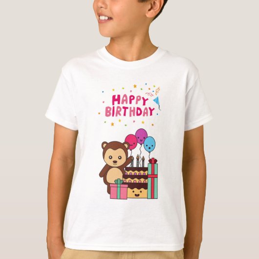 Cute Bear Birthday Celebration - Adorable Cartoon  Tシャツ (正面)