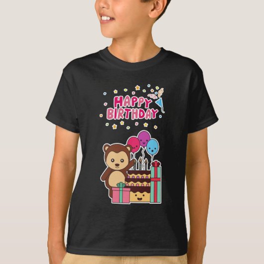 Cute Bear Birthday Celebration - Adorable Cartoon  Tシャツ (正面)