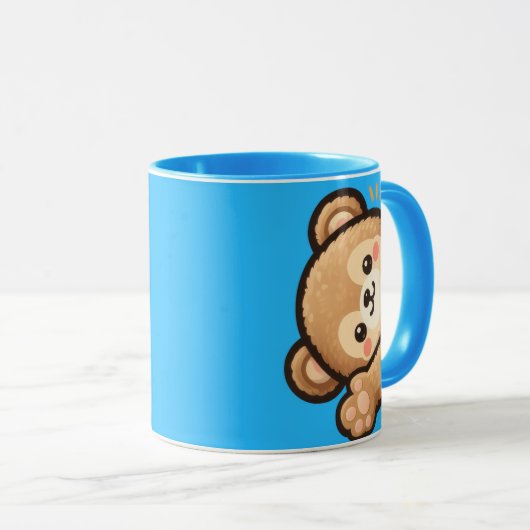 Cute Bear Blue Mug | Kawaii Coffee Cup マグカップ (正面右)