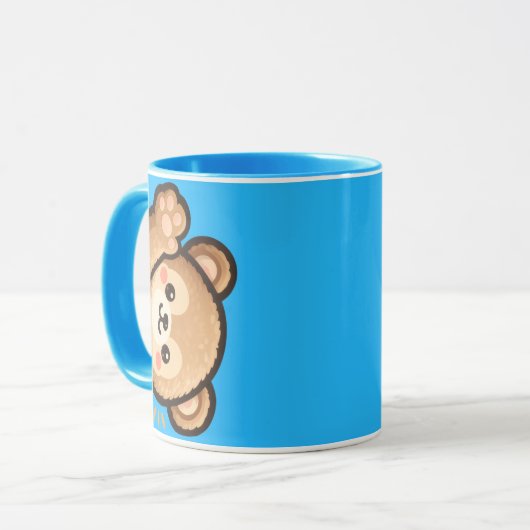 Cute Bear Blue Mug | Kawaii Coffee Cup マグカップ (正面左)
