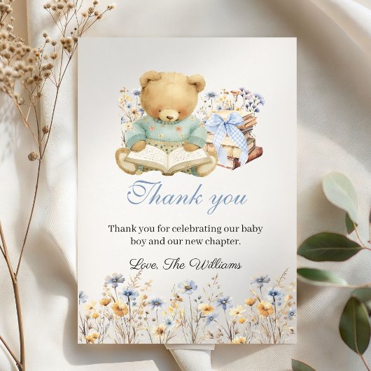Cute Bear Books Baby Shower Thank you サンキューカード
