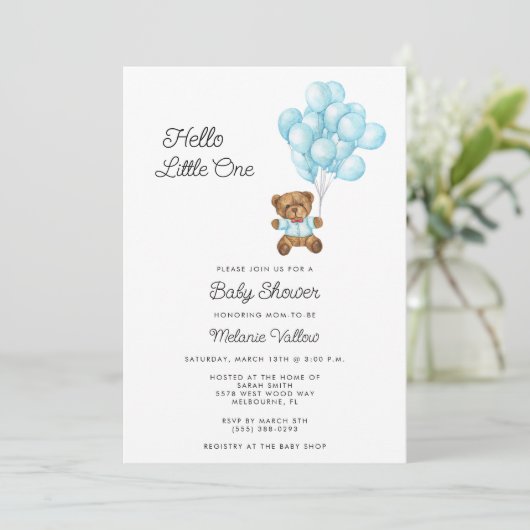 Cute Bear Boy Blue Baby Shower Invite 招待状 (スタンド正面)