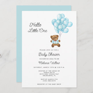 Cute Bear Boy Blue Baby Shower Invite 招待状
