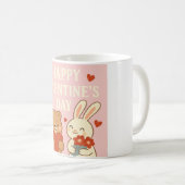 Cute Bear & Bunny Valentine's Day Mug – Pink Heart コーヒーマグカップ (正面右)