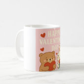 Cute Bear & Bunny Valentine's Day Mug – Pink Heart コーヒーマグカップ (正面左)
