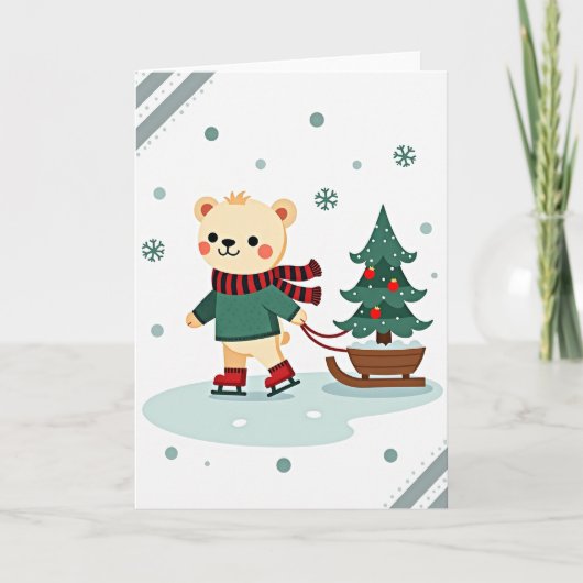Cute Bear Christmas Ice Skating Card カード (正面)