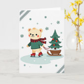 Cute Bear Christmas Ice Skating Card カード (黄色い花)