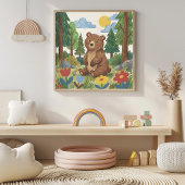 Cute Bear Crayon Drawing Kid ポスター