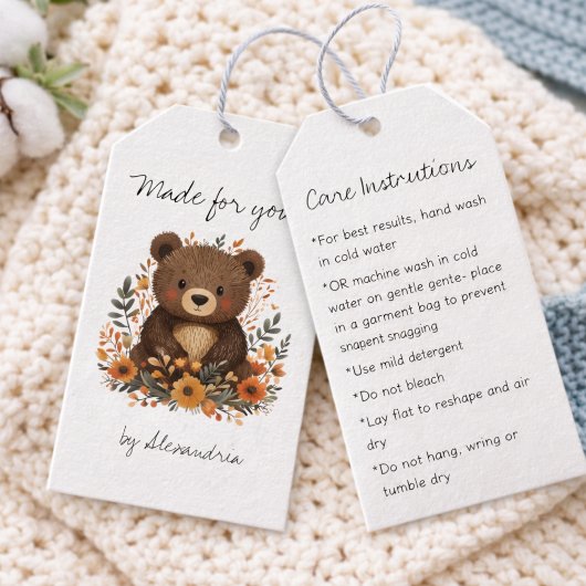 Cute Bear Crochet/Knit Handmade Care Instructions ギフトタグ