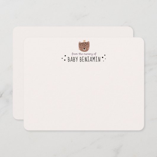 Cute Bear Crown Baby Boy Nursery Note Card 招待状 (正面/裏面)