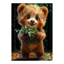 Cute Bear Cub with Greenery
