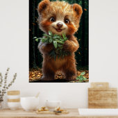 Cute Bear Cub with Greenery ポスター (キッチン)