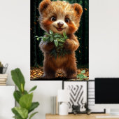 Cute Bear Cub with Greenery ポスター (ホームオフィス)
