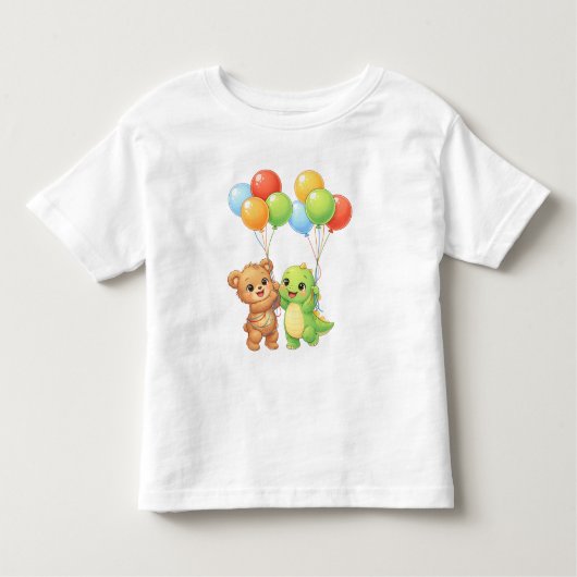 Cute Bear & Dino Balloon Toddler Birthday T-Shirt トドラーTシャツ (正面)