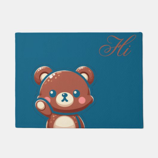 Cute Bear Door Mat – Teal Blue Teddy Bear Entryway ドアマット (正面)