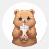 Cute Bear Drinking Boba Tea | Kawaii Bubble Tea An ラウンドシール (正面)