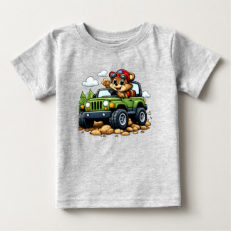 Cute Bear Driving Green Jeep Toddler T-Shirt ベビーTシャツ
