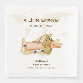Cute Bear Explorer World Map Airplane Baby Shower