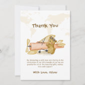 Cute Bear Explorer World Map Airplane Baby Shower  サンキューカード (正面)