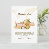 Cute Bear Explorer World Map Airplane Baby Shower  サンキューカード (スタンド正面)