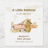 Cute Bear Explorer World Map Airplane Baby Shower  ワインラベル (シングルラベル)