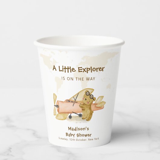 Cute Bear Explorer World Map Airplane Baby Shower  紙コップ (正面)