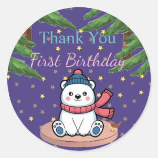 Cute Bear First Birthday Party  ラウンドシール