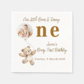 Cute Bear First Birthday Photo Party Napkins スタンダードカクテルナプキン (正面)
