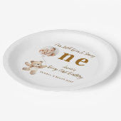 Cute Bear First Birthday Photo Party Paper Plates ペーパープレート (アングル)