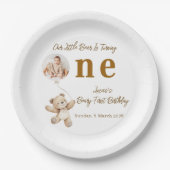 Cute Bear First Birthday Photo Party Paper Plates ペーパープレート (正面)