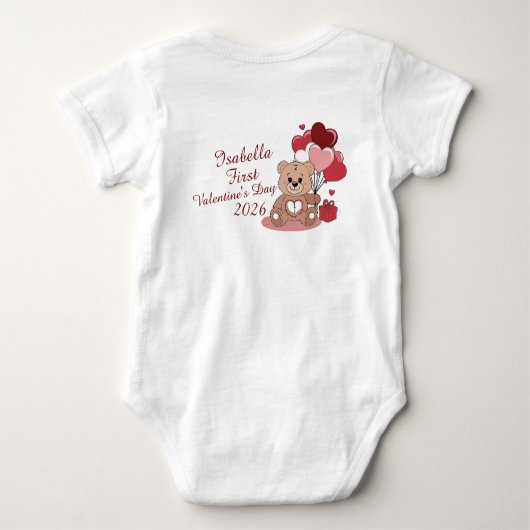 Cute Bear First Valentine's Day 2026 Personalized ベビーボディスーツ (裏面)