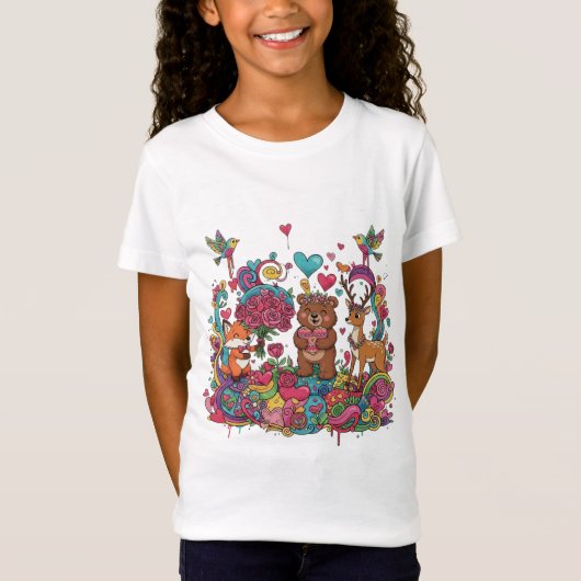 Cute Bear Floral Garden T-Shirt Tシャツ (正面)
