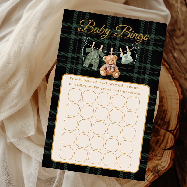 Cute Bear Forest Plaid Baby Shower Bingo Game (クリエイターアップロード済み)
